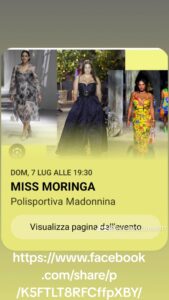  La passerella si apre a tutte le donne che hanno incontrato lungo il loro percorso di vita "il cancro" verranno elette miss eleganza - miss trucco - miss sorriso - miss bikini - e miss Moringa ci sarà un premio per tutte le categorie ( un weekend per due) chi invece vincerà la finale potrà partecipare a seconda dell' età a concorsi di bellezza europei. iscrizione è gratuita per assistere alla serata l' ingresso per la cena è di € 30,00 per l'apericena è di €20,00 per chi vorrà ci sarà l'opportunità di fare donazione all' associazione Moringa che sarà ovviamente presente con un punto informativo l'iscrizione è aperta a tutte le donne di età tra 16 e i 70 ovviamente ci saranno le categorie in cui si verrete inserite